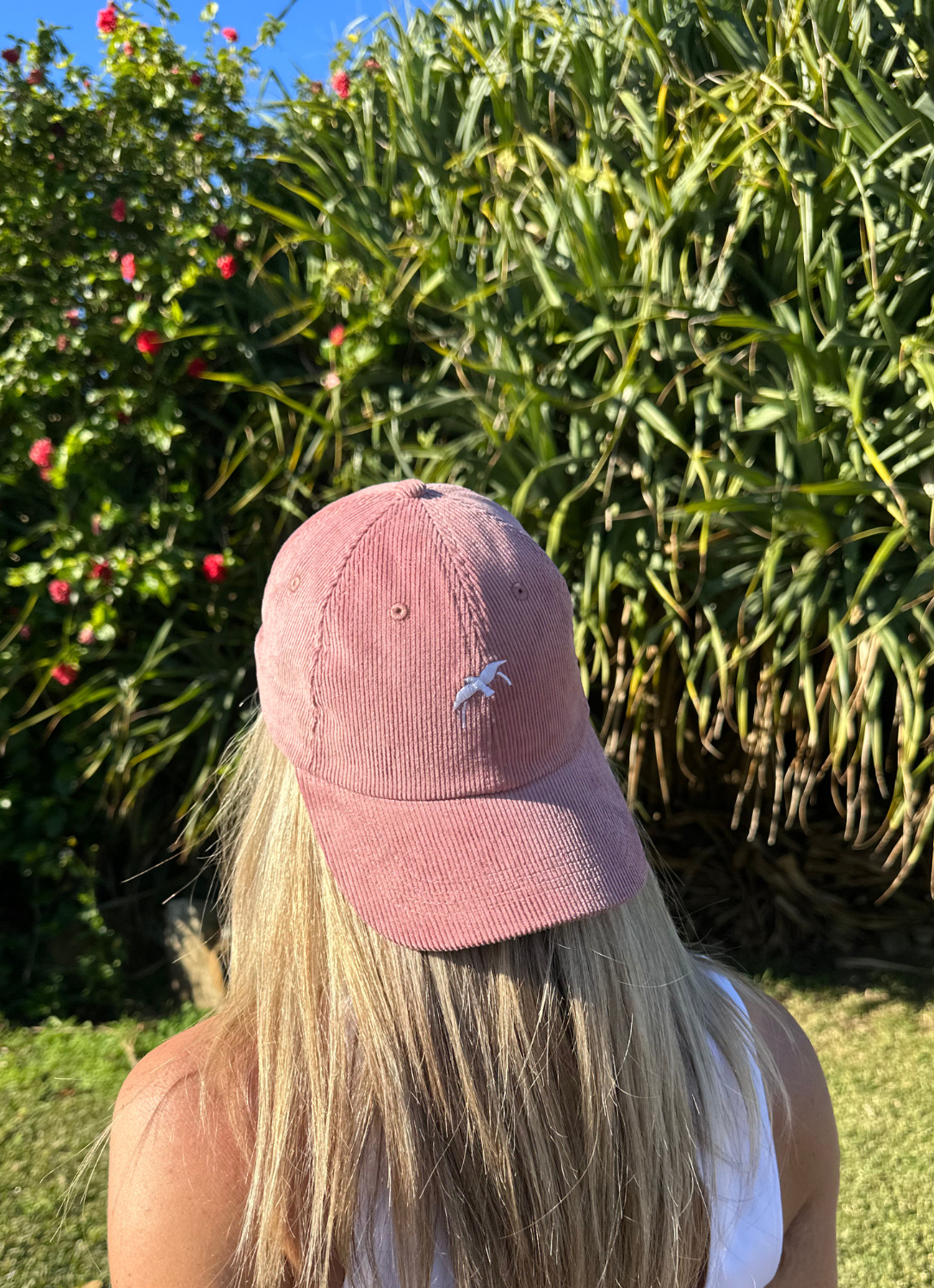 Signature Berry Dad Cap in pink corduroy by Bird & Hill.