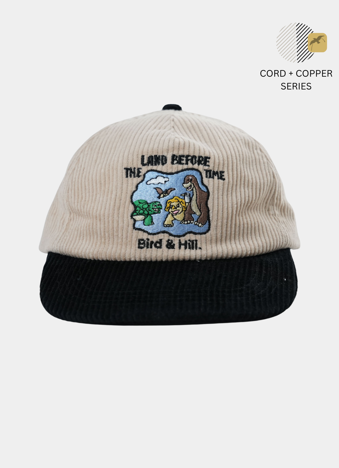 The Land Before time cream and black corduroy hat by bird & hill.